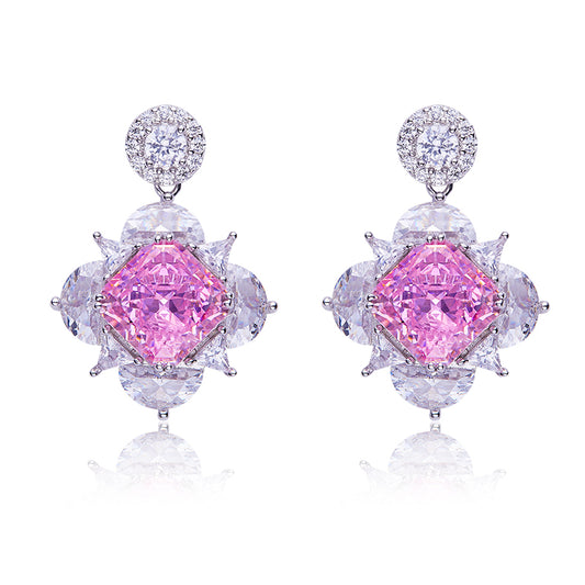 Pink Zircon(12.5CT) Stone Solitaire Drop Earrings for Women