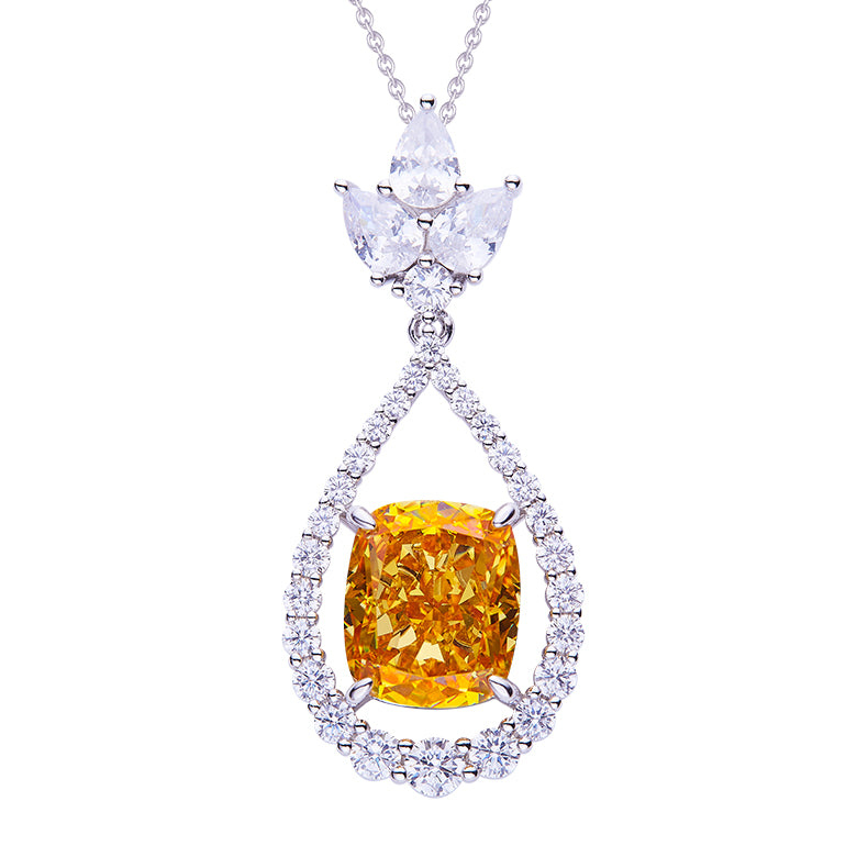 Yellow Zircon(13.1CT) Stone Solitaire Drop Necklace for Women
