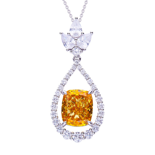 Yellow Zircon(13.1CT) Stone Solitaire Drop Necklace for Women