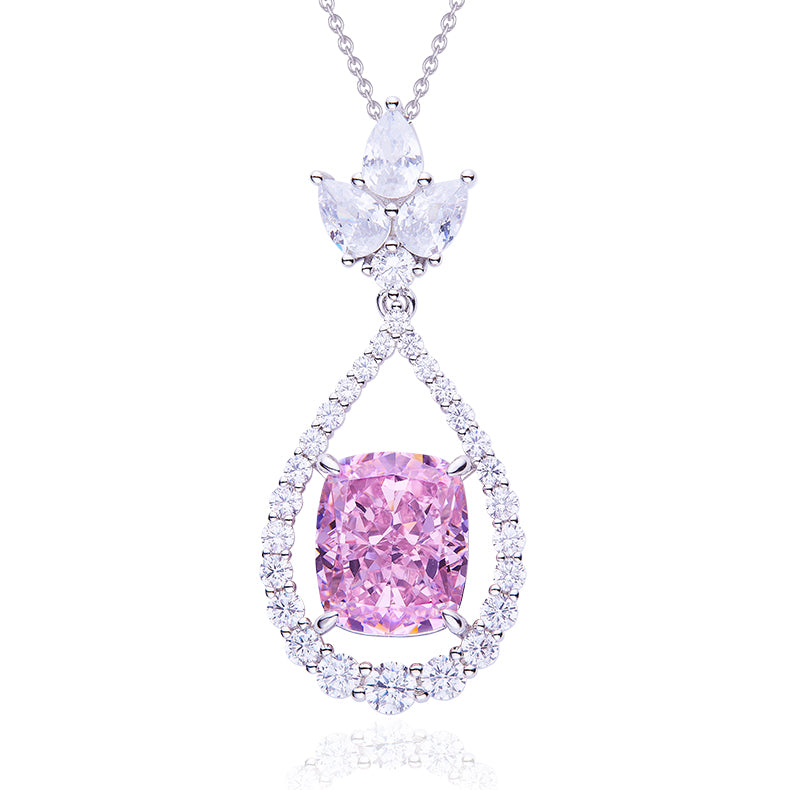 Pink Zircon(13.1CT) Stone Solitaire Drop Necklace for Women