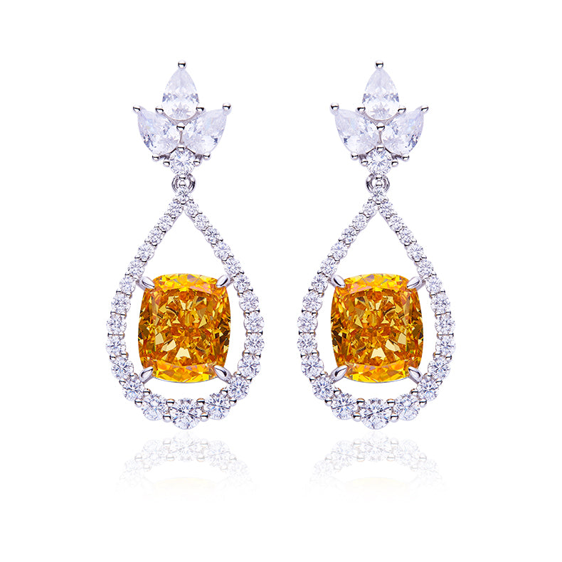 Yellow Zircon(12.7 CT) Stone Solitaire Drop Earrings for Women