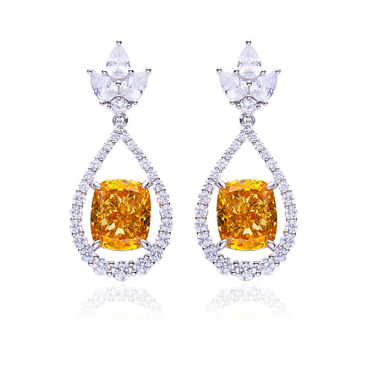 Yellow Zircon(12.7 CT) Stone Solitaire Drop Earrings for Women