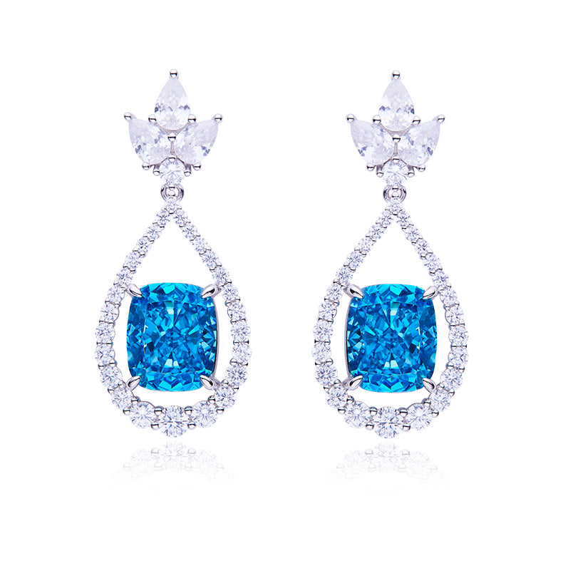 Blue Zircon(12.7 CT) Stone Solitaire Drop Earrings for Women