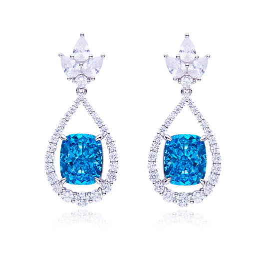Blue Zircon(12.7 CT) Stone Solitaire Drop Earrings for Women