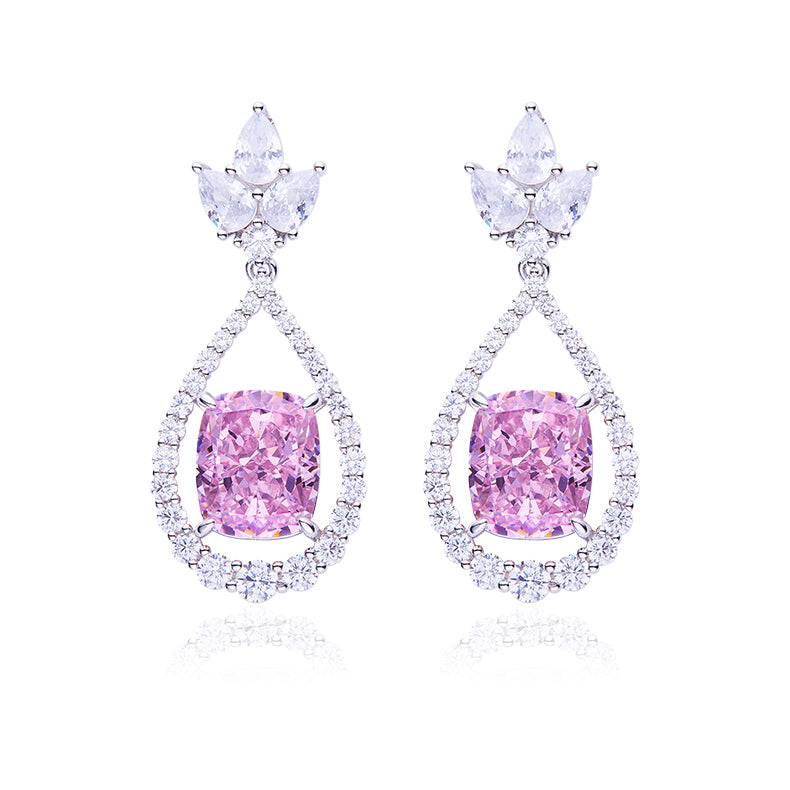Pink Zircon(12.7 CT) Stone Solitaire Drop Earrings for Women