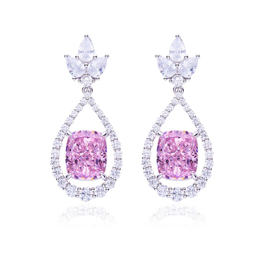 Pink Zircon(12.7 CT) Stone Solitaire Drop Earrings for Women