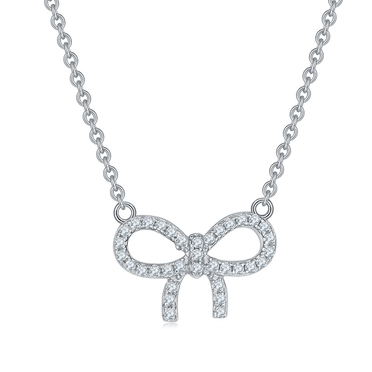 Moissanite Bowknot Plated Platinum Necklace for Women