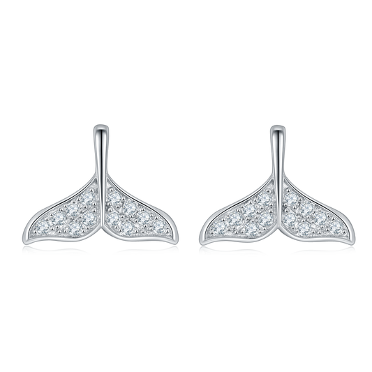 Moissanite Mermaid Tail Plated Platinum Studs Earrings for Women