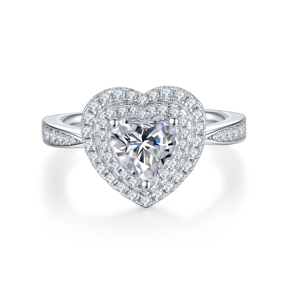 1.0CT Moissanite Heart-Shape Luxurious Soleste Halo Plated Platinum Ring for Women
