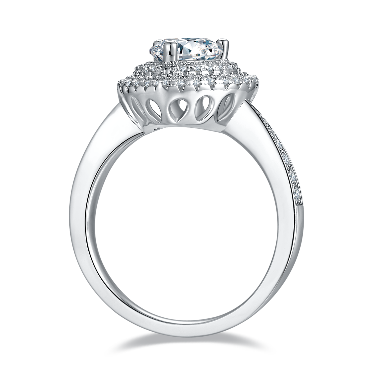 1.0CT Moissanite Heart-Shape Luxurious Soleste Halo Plated Platinum Ring for Women.