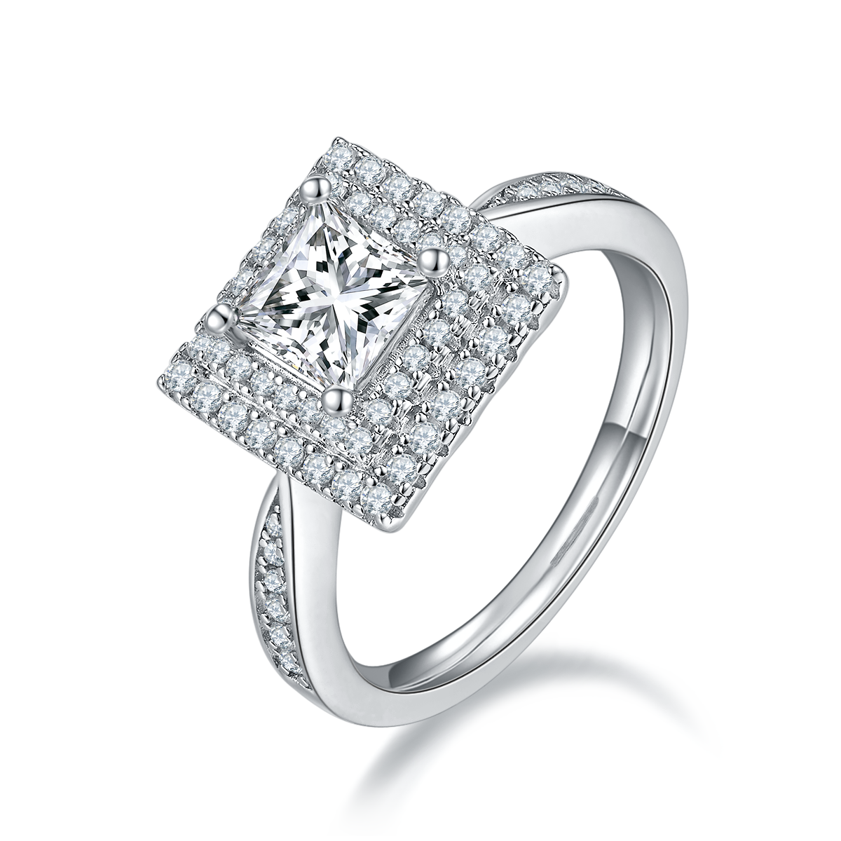 1.0CT Moissanite Square Luxurious Soleste Halo Plated Platinum Ring for Women