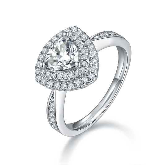 1.0CT Moissanite Trillion Luxurious Soleste Halo Plated Platinum Ring for Women