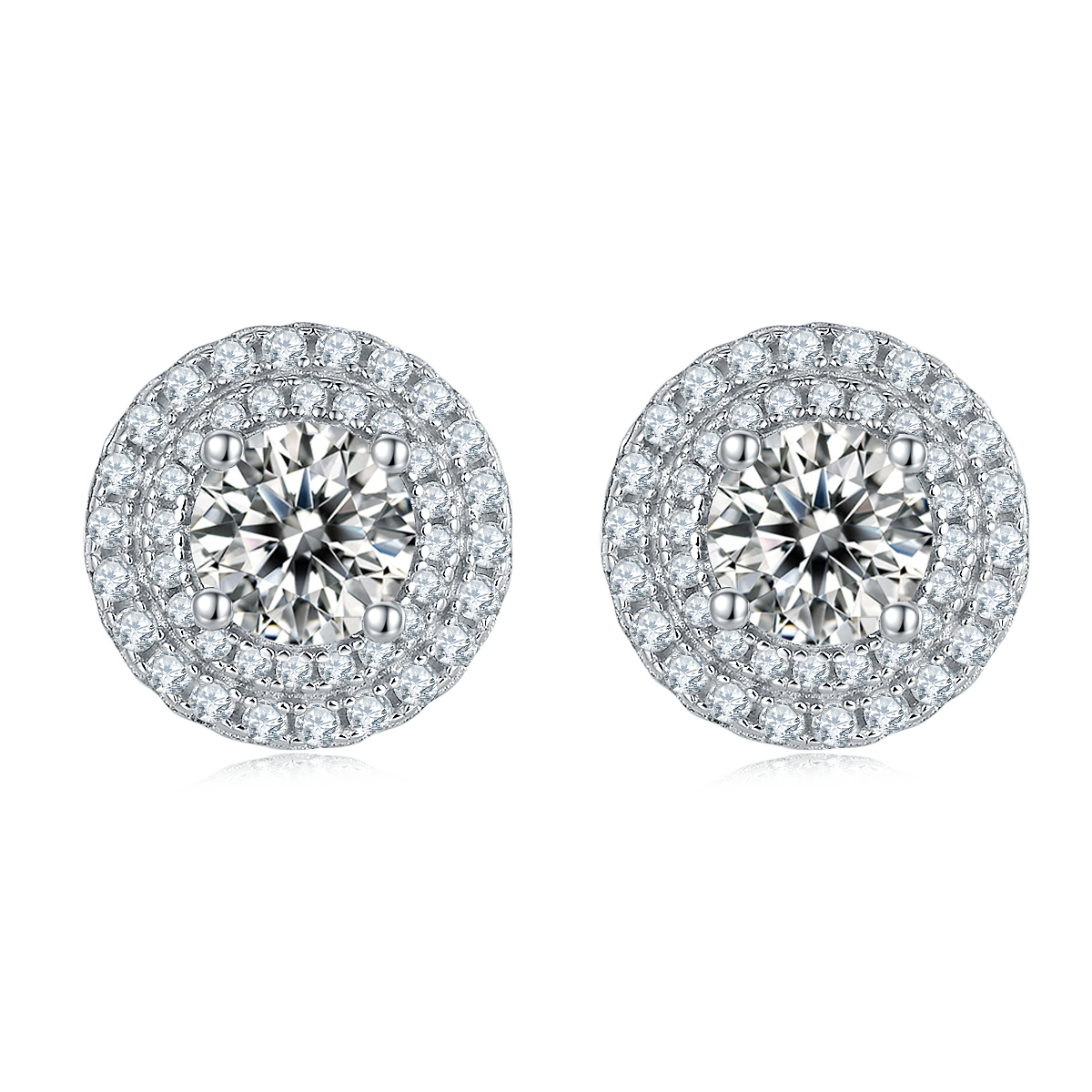 0.5CT Moissanite Round Cut Luxurious Soleste Halo Plated Platinum Studs Earrings for Women