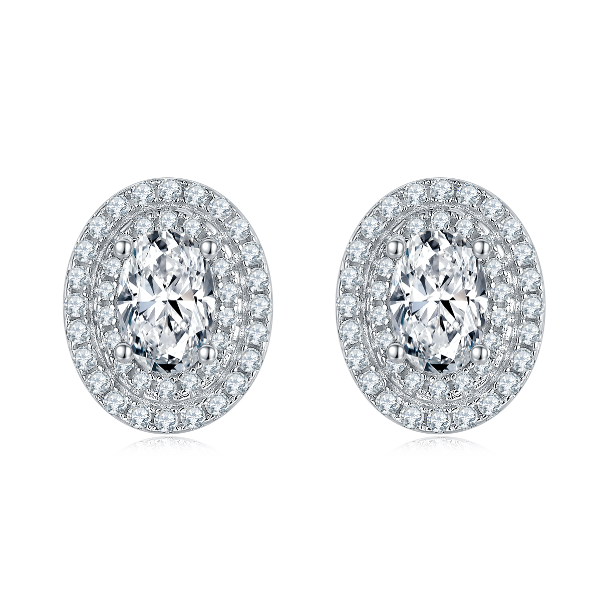0.5CT Moissanite Oval-Shape Luxurious Soleste Halo Plated Platinum Studs Earrings for Women