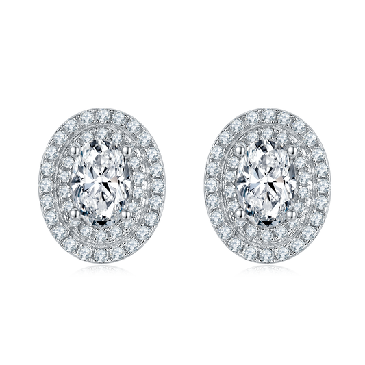 0.5CT Moissanite Oval-Shape Luxurious Soleste Halo Plated Platinum Studs Earrings for Women