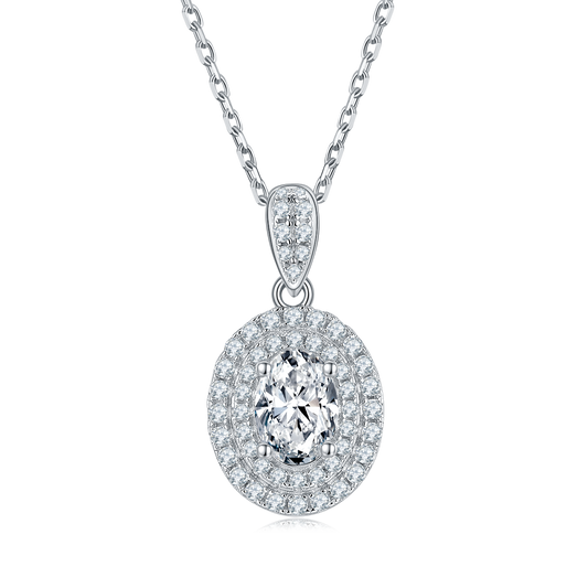 1.0CT Moissanite Oval-Shape Luxurious Soleste Halo Plated Platinum Necklace for Women