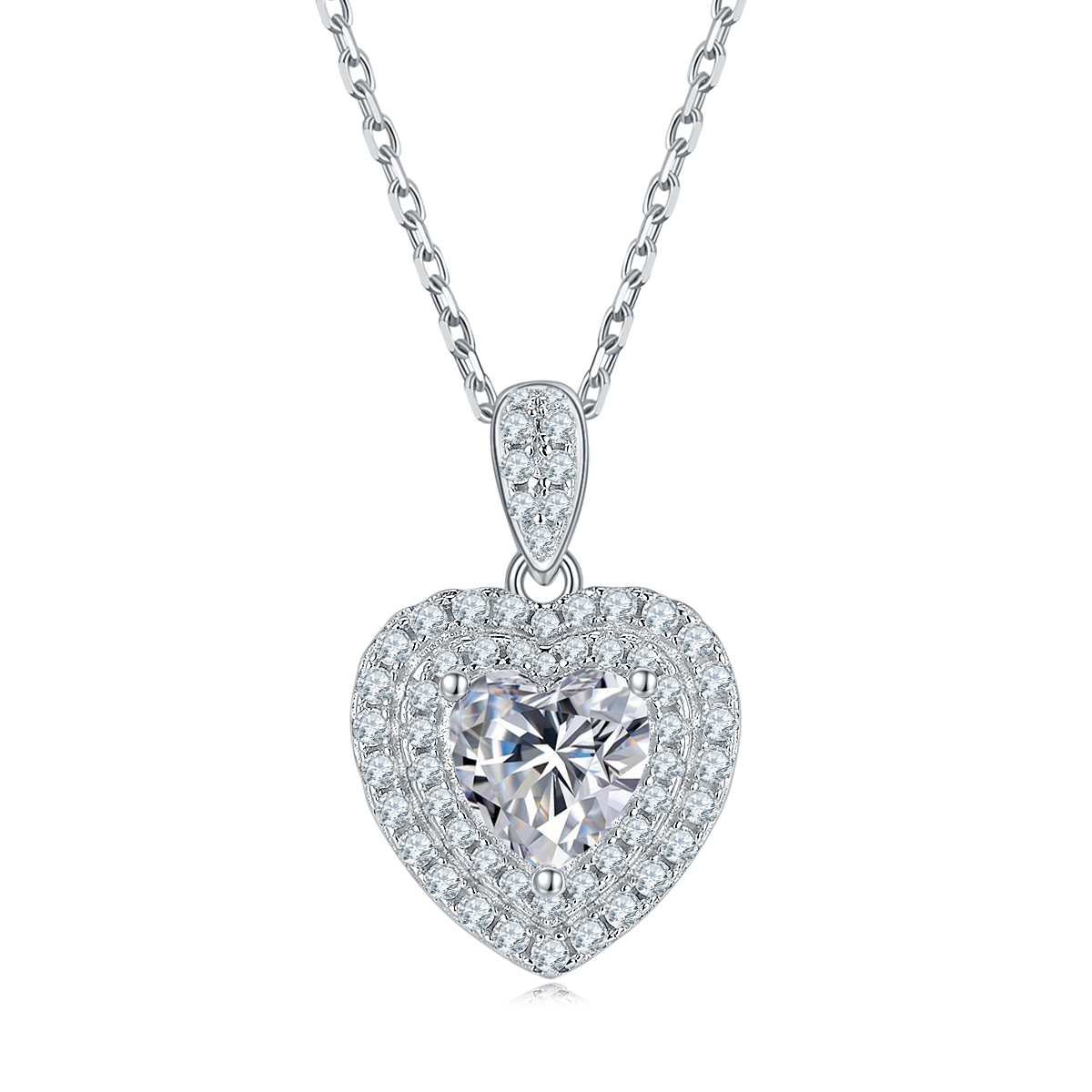 1.0CT Moissanite Heart-Shape Luxurious Soleste Halo Plated Platinum Necklace for Women