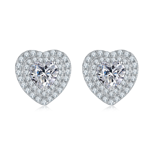 0.5CT Moissanite Heart-Shape Luxurious Soleste Halo Plated Platinum Studs Earrings for Women