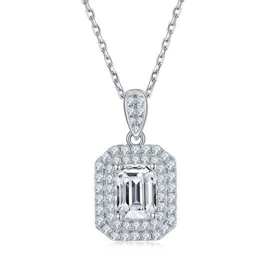 1.0CT Moissanite Vintage Rectangle Luxurious Soleste Halo Plated Platinum Necklace for Women
