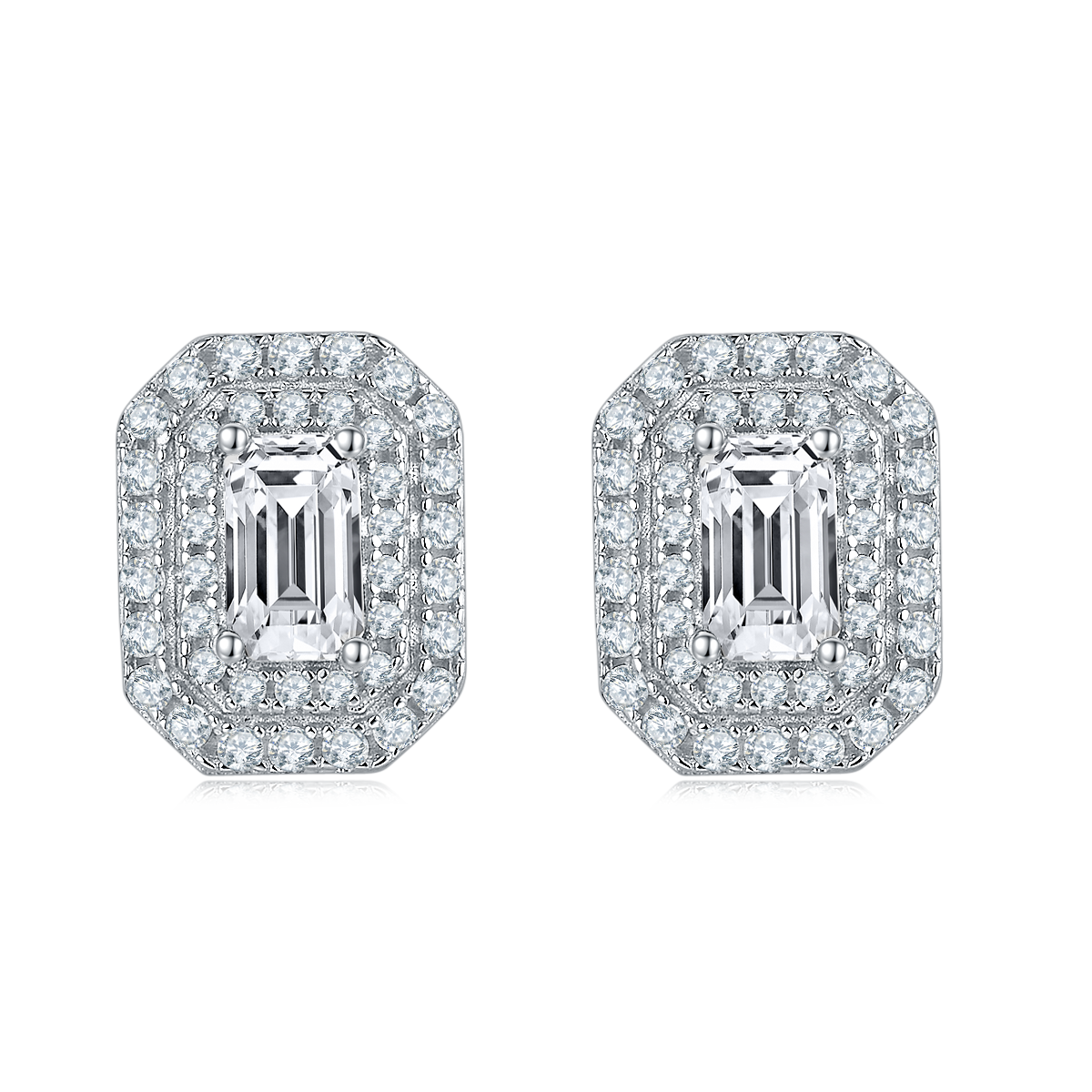 0.5CT Moissanite Vintage Rectangle Luxurious Soleste Halo Plated Platinum Studs Earrings for Women