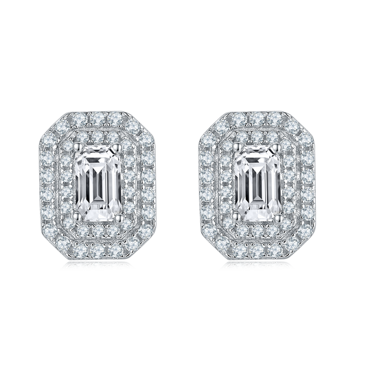 0.5CT Moissanite Vintage Rectangle Luxurious Soleste Halo Plated Platinum Studs Earrings for Women