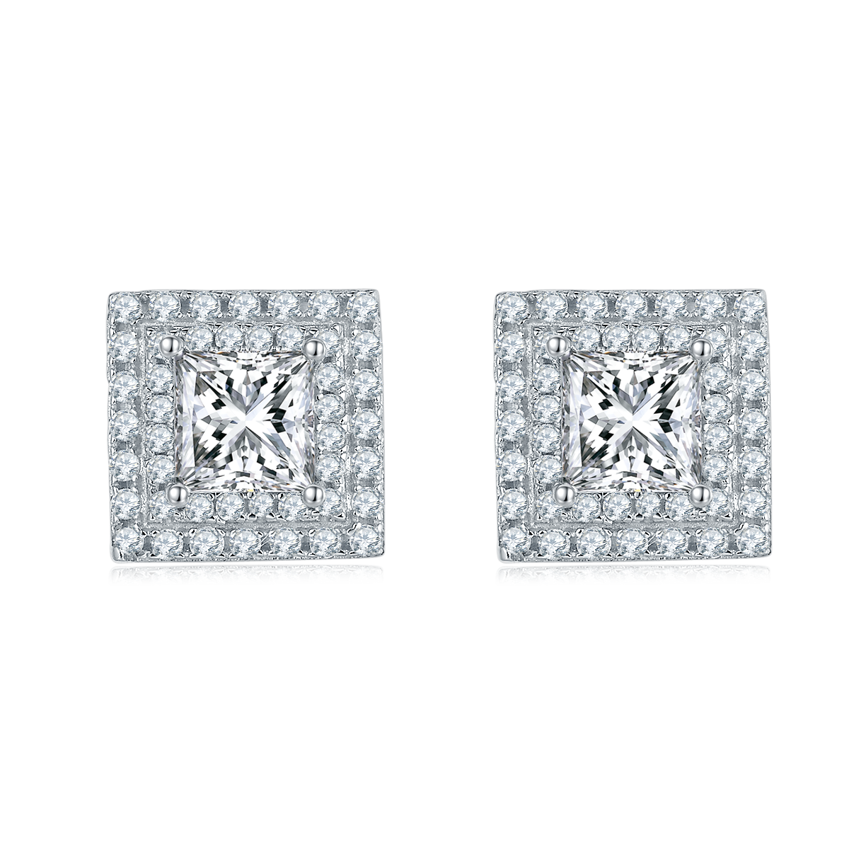 0.5CT Moissanite Square Luxurious Soleste Halo Plated Platinum Studs Earrings for Women