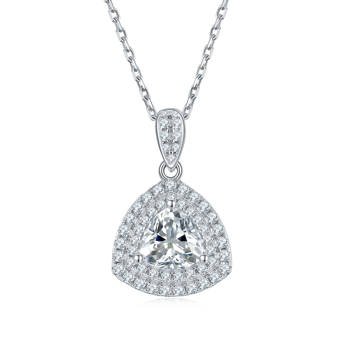 1.0CT Moissanite Trillion Luxurious Soleste Halo Plated Platinum Necklace for Women