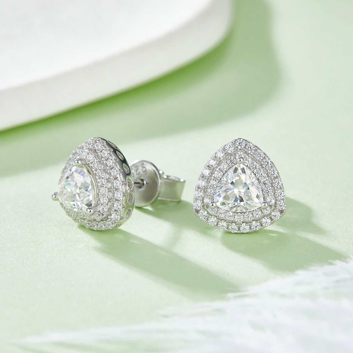 0.5CT Moissanite Trillion Luxurious Soleste Halo Studs Earrings for Women