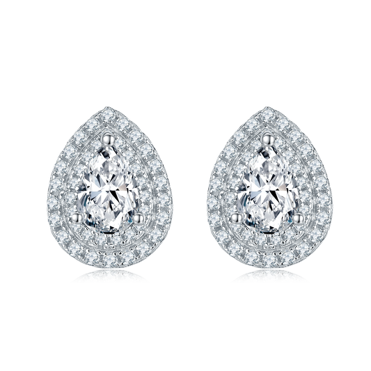 0.5CT Moissanite Pear Drop Luxurious Soleste Halo Studs Earrings for Women