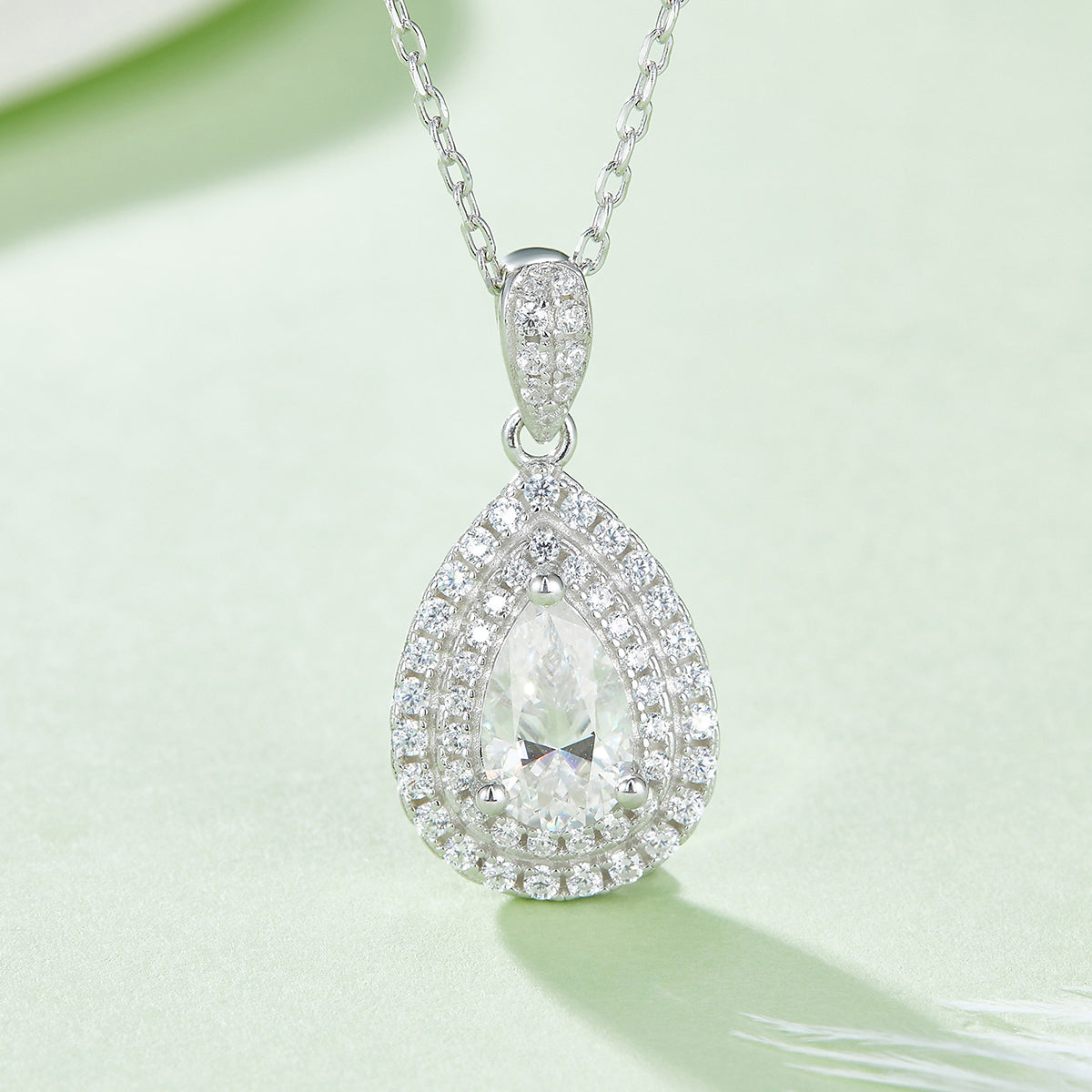 1.0CT Moissanite Pear Drop Luxurious Soleste Halo Necklace for Women