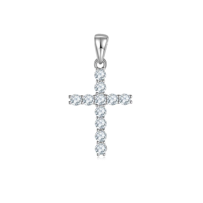 (Two Colours) 3.0mm Moissanite Classical Crucifix Pendant Plated Platinum Silver Necklace for Women