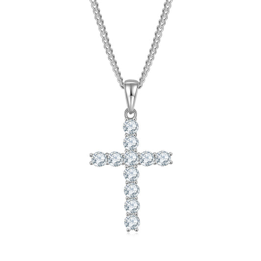 (Two Colours) 4.0mm Moissanite Classical Crucifix Pendant Plated Platinum Silver Necklace for Women