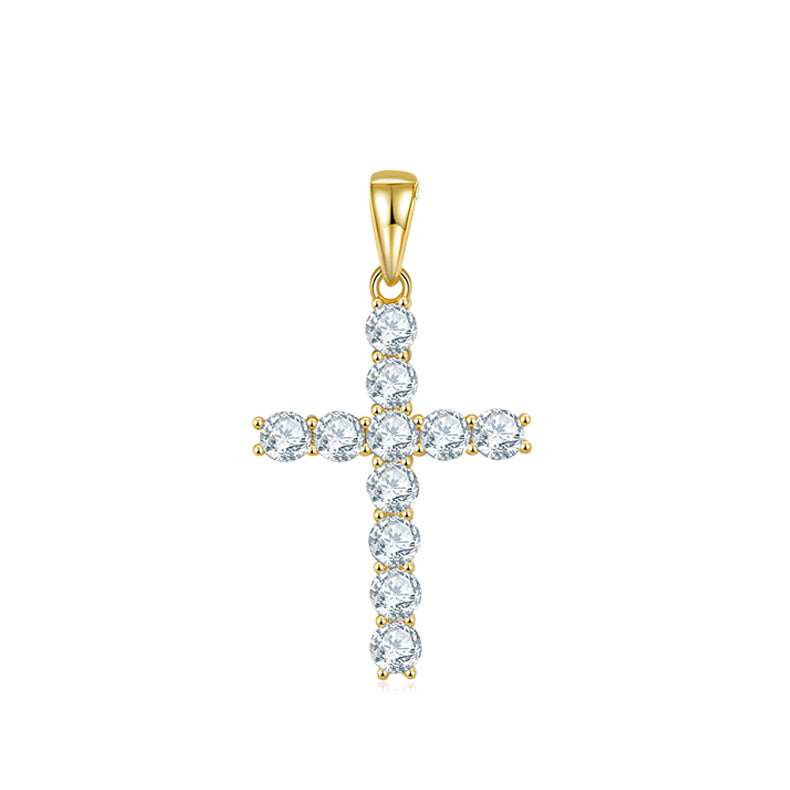 (Two Colours) 4.0mm Moissanite Classical Crucifix Pendant Plated Platinum Silver Necklace for Women