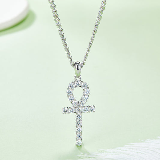 (Two Colours) 3.0mm Moissanite Fashion Crucifix Pendant Plated Platinum Silver Necklace for Women