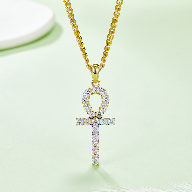 (Two Colours) 3.0mm Moissanite Fashion Crucifix Pendant Plated Platinum Silver Necklace for Women