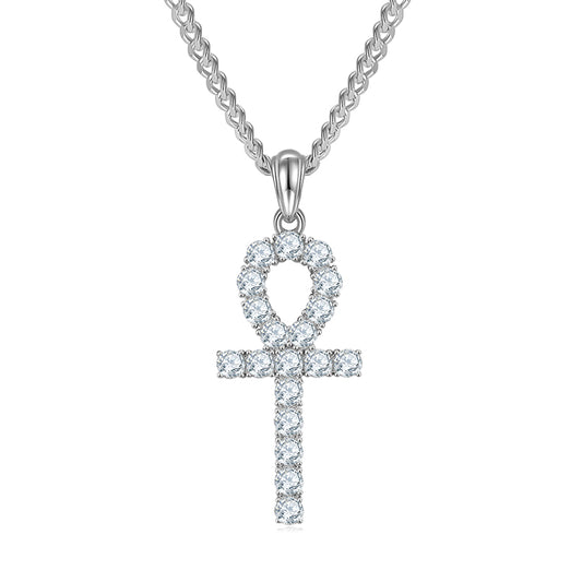 (Two Colours) 3.0mm Moissanite Fashion Crucifix Pendant Plated Platinum Silver Necklace for Women