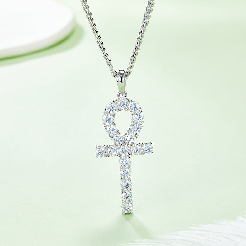(Two Colours) 4.0mm Moissanite Fashion Crucifix Pendant Plated Platinum Silver Necklace for Women