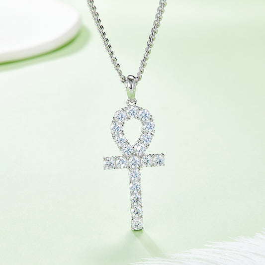 (Two Colours) 4.0mm Moissanite Fashion Crucifix Pendant Plated Platinum Silver Necklace for Women