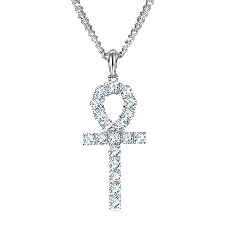 (Two Colours) 4.0mm Moissanite Fashion Crucifix Pendant Plated Platinum Silver Necklace for Women