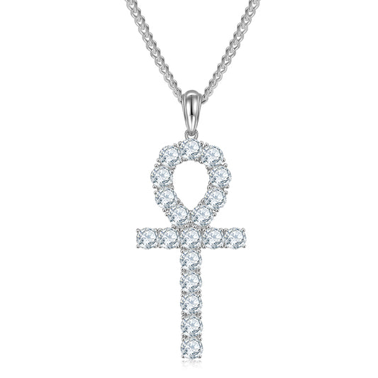 (Two Colours) 5.0mm Moissanite Fashion Crucifix Pendant Plated Platinum Silver Necklace for Women