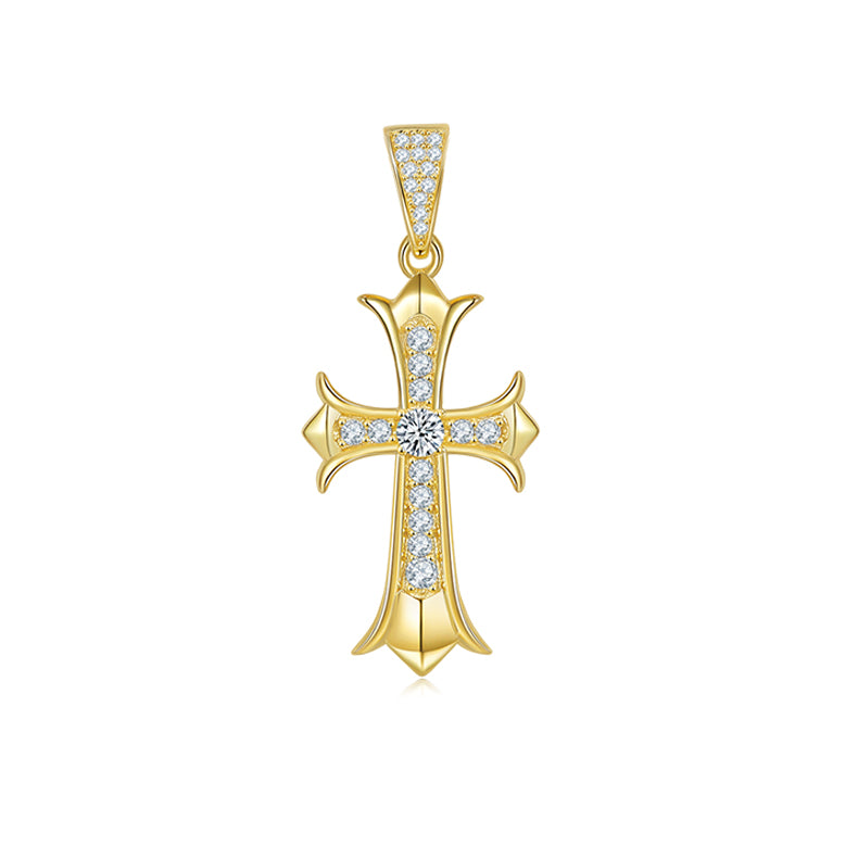 (Two Colours) 3.0mm Moissanite Vintage Crucifix Plated Silver Pendant Necklace for Women