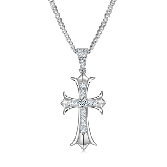 (Two Colours) 4.0mm Moissanite Vintage Crucifix Plated Silver Pendant Necklace for Women
