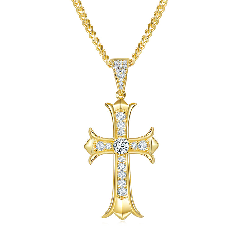 (Two Colours) 5.0mm Moissanite Vintage Crucifix Plated Silver Pendant Necklace for Women