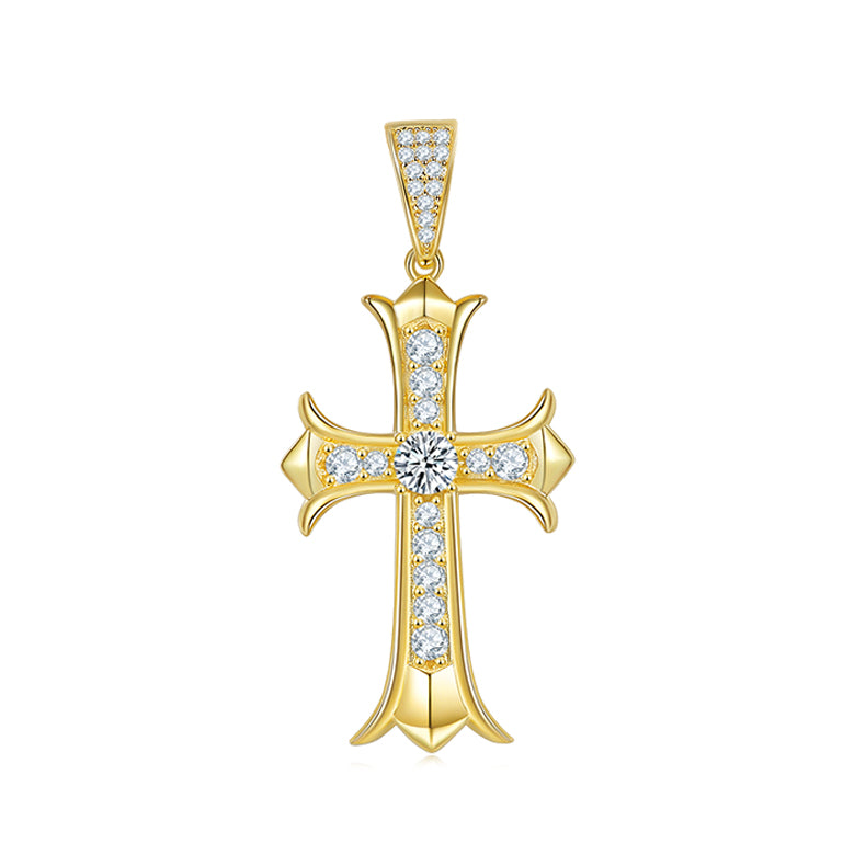 (Two Colours) 5.0mm Moissanite Vintage Crucifix Plated Silver Pendant Necklace for Women