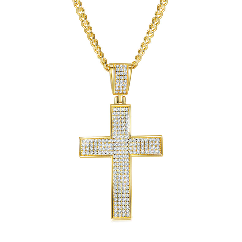 (Two Colours) Moissanite Classical Crucifix Luxurious Plated Silver Necklace for Women