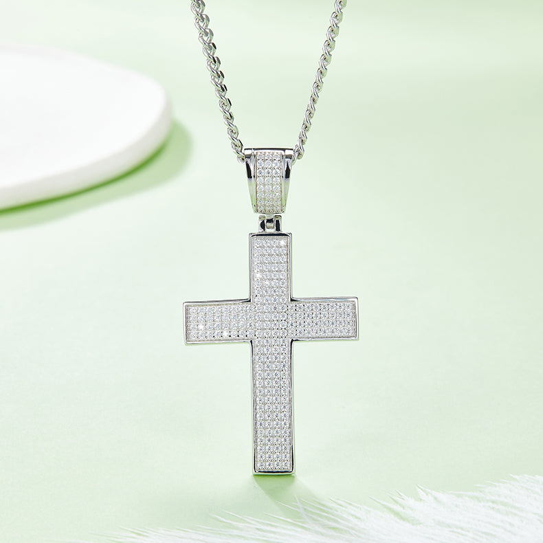 (Two Colours) Moissanite Classical Crucifix Luxurious Plated Silver Necklace for Women