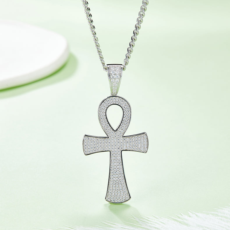 (Two Colours) Moissanite Fashion Crucifix Luxurious Plated Silver Necklace for Women