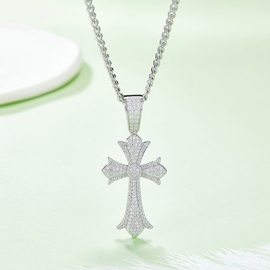 (Two Colours) Moissanite Vintage Crucifix Luxurious Plated Silver Necklace for Women