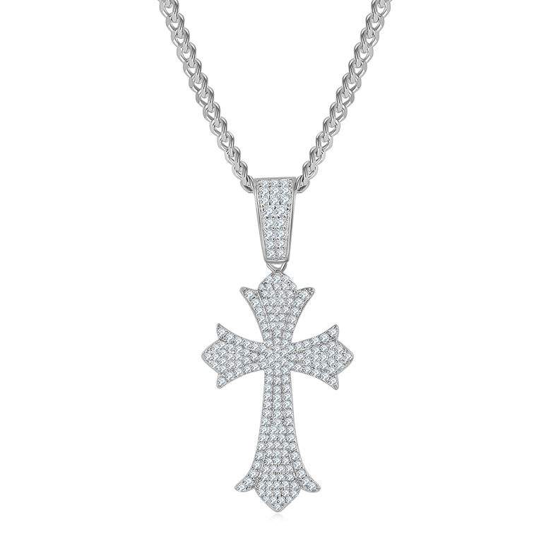 (Two Colours) Moissanite Vintage Crucifix Luxurious Plated Silver Necklace for Women