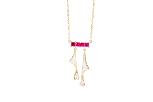 Golden Sailboat Enamel Ruby Necklace for Women